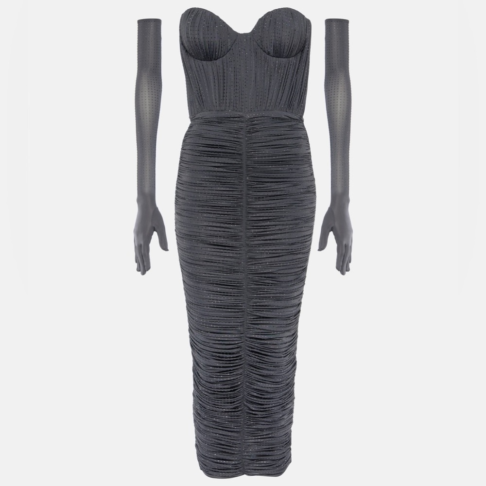 Alex Perry Crystal Sweetheart Midi Dress Iron